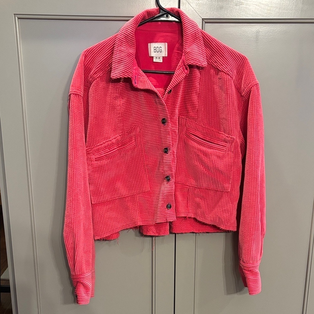 BDG Bright Pink Corduroy Cropped Jacket Size Medium